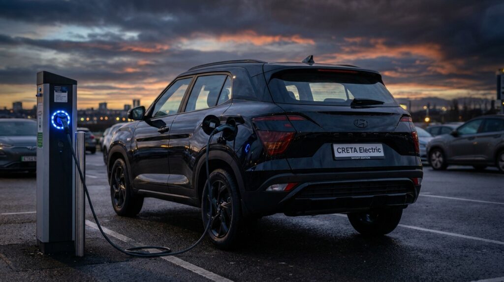 Hyundai Creta Electric Knight Edition चार्जिंग स्टेशन पर फोटो