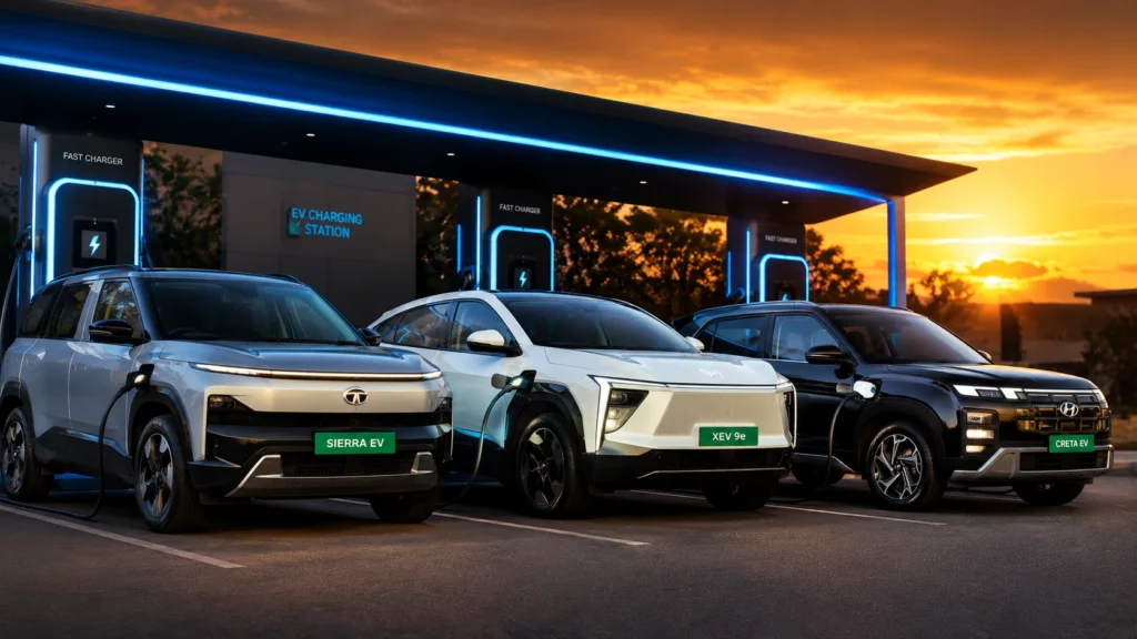 Best EV Cars in India 2026 लाइनअप चार्जिंग स्टेशन पर फीचर्ड फोटो
