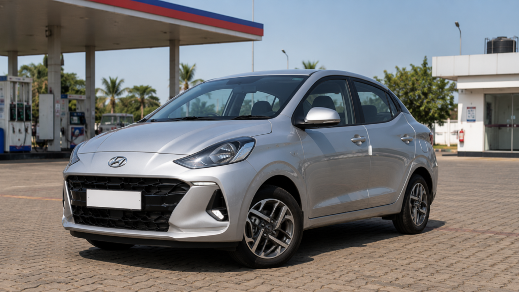 Hyundai Aura CNG सेडान का फ्रंट एंगल फोटो"