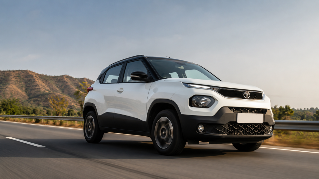 Tata Punch SUV हाईवे पर ड्राइविंग करते हुए फोटो"