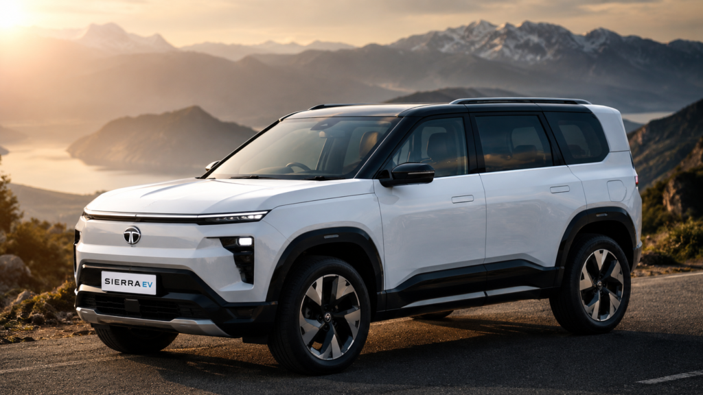 सफ़ेद Tata Sierra EV इलेक्ट्रिक SUV का बाहरी लुक, पहाड़ों के सामने फ्रंट प्रोफाइल
Tata Sierra Ev on road price भी देखें।