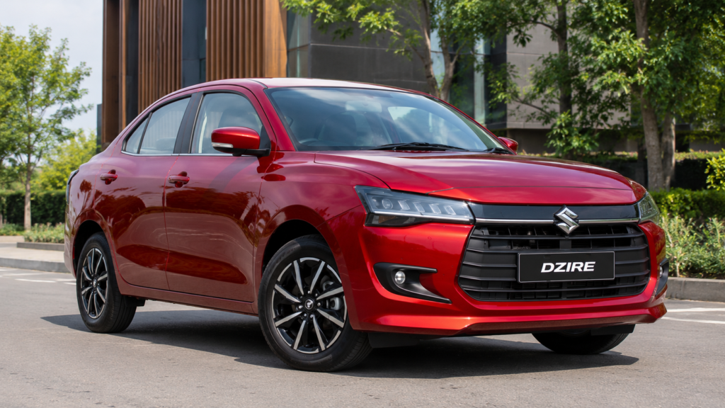 Maruti Suzuki Dzire red color सेडान का front angle फोटो"