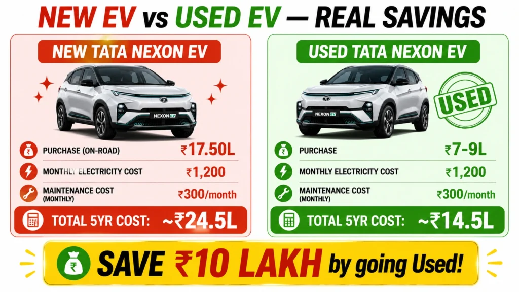Used Electric Cars in India - नई EV बनाम पुरानी EV की कीमत और चलाने के खर्च में बचत की तुलना
