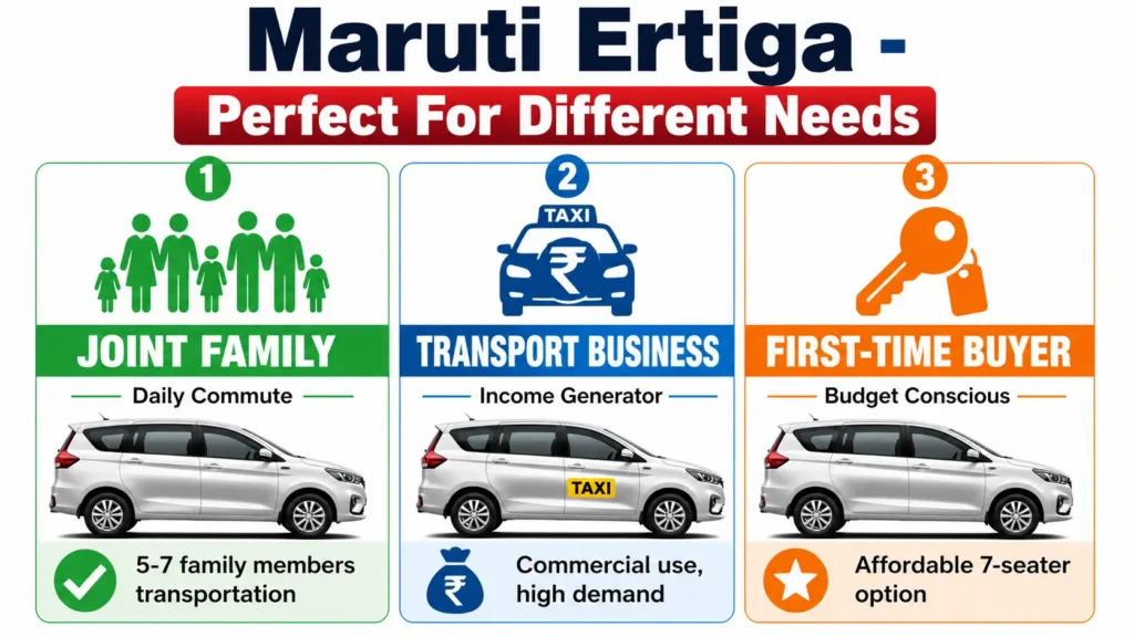 Low Budget 7 Seater Car के उपयोग — Joint Family, Daily Commute, Transport Business के लिए