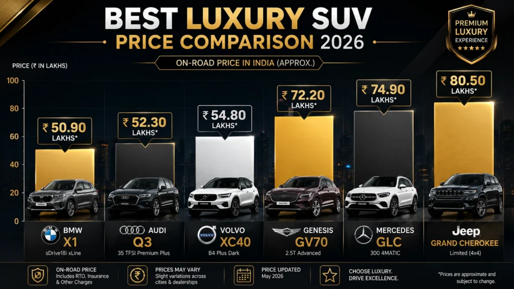 Best Luxury SUV in India Price Comparison Chart — Under 50 Lakhs and Above