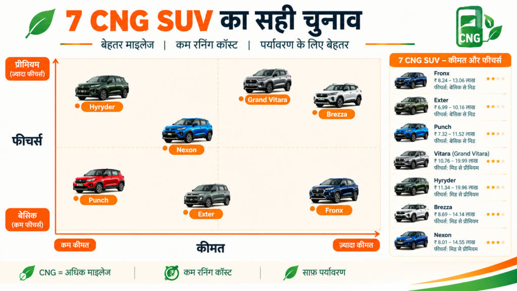 CNG SUV price vs features comparison India 2026 — best value picks