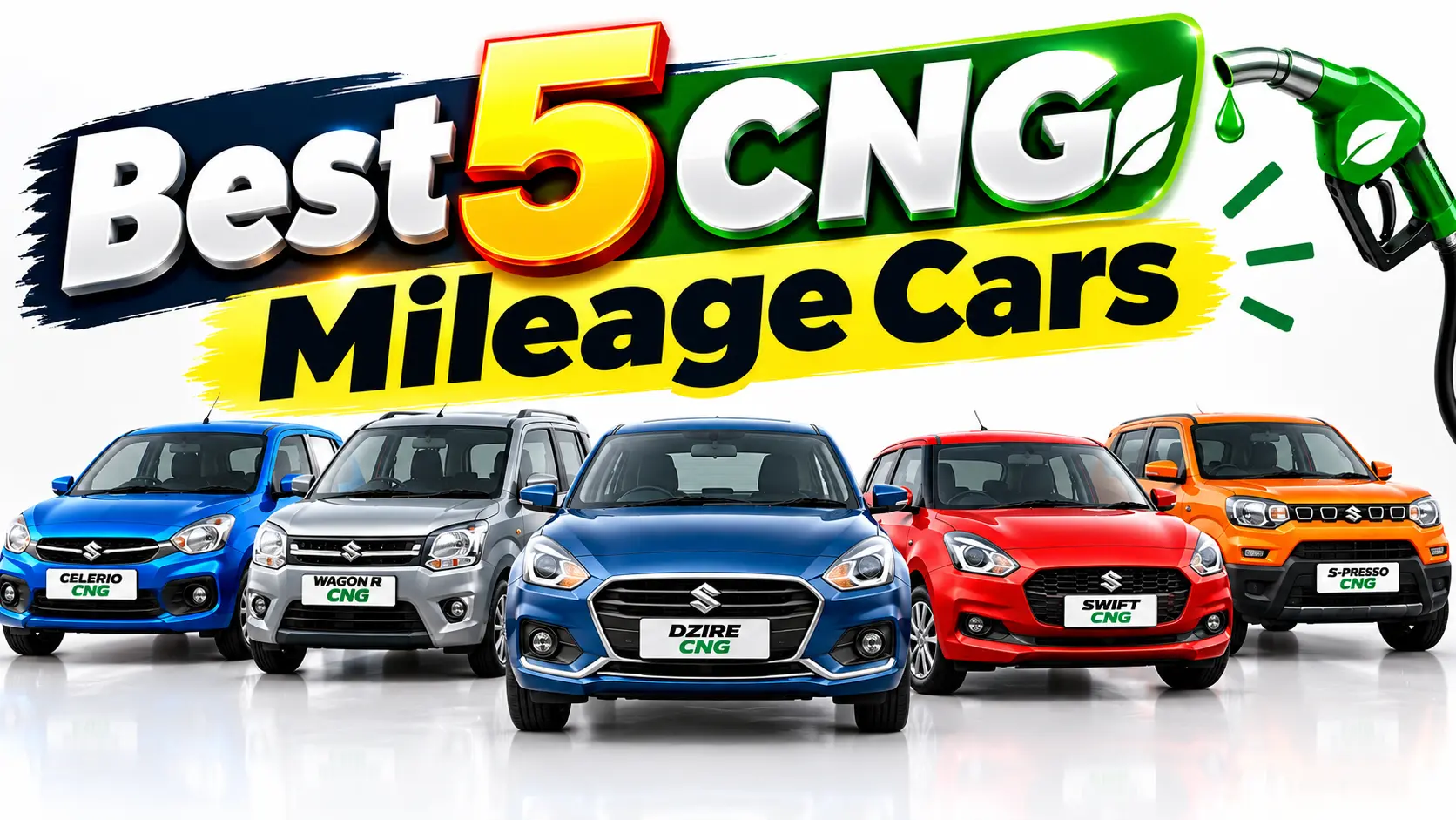 best CNG mileage cars in India 2026 — Maruti Celerio Wagon R Dzire Swift S-Presso
