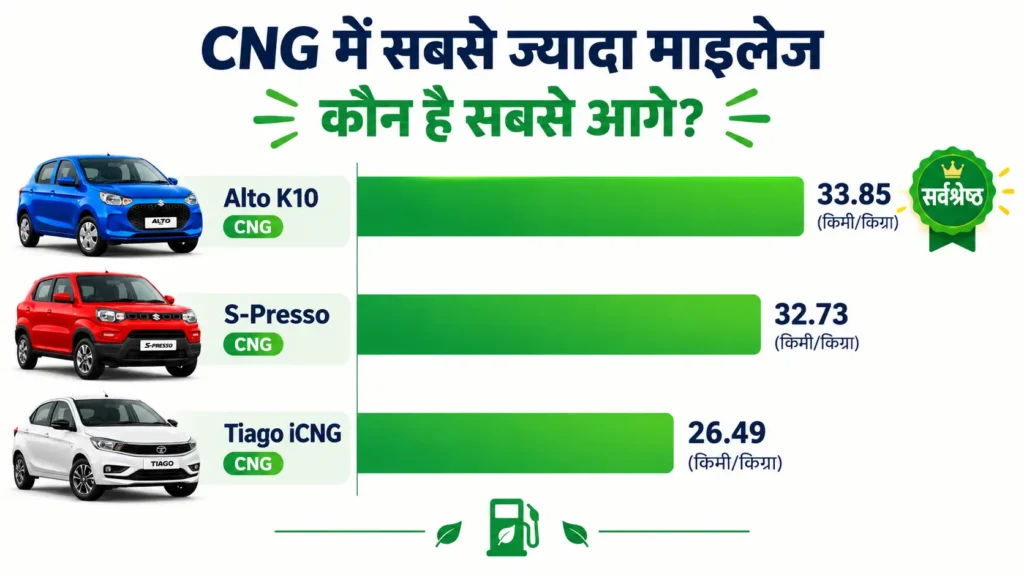 Best CNG cars under 5 lakhs भारत में 2026: ऑल्टो के10 एस-प्रेसो टियागो एआरएआई माइलेज तुलना