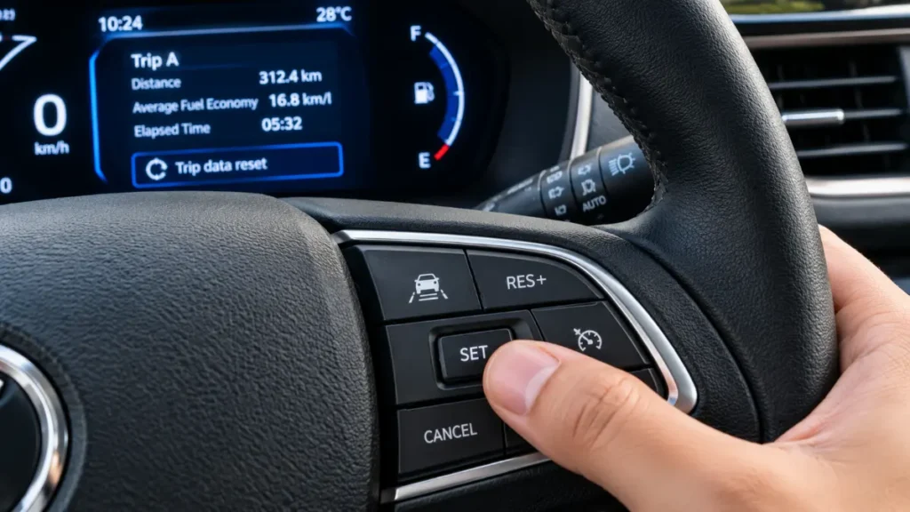 How to reset mileage in Tata Punch AMT steering wheel SET button